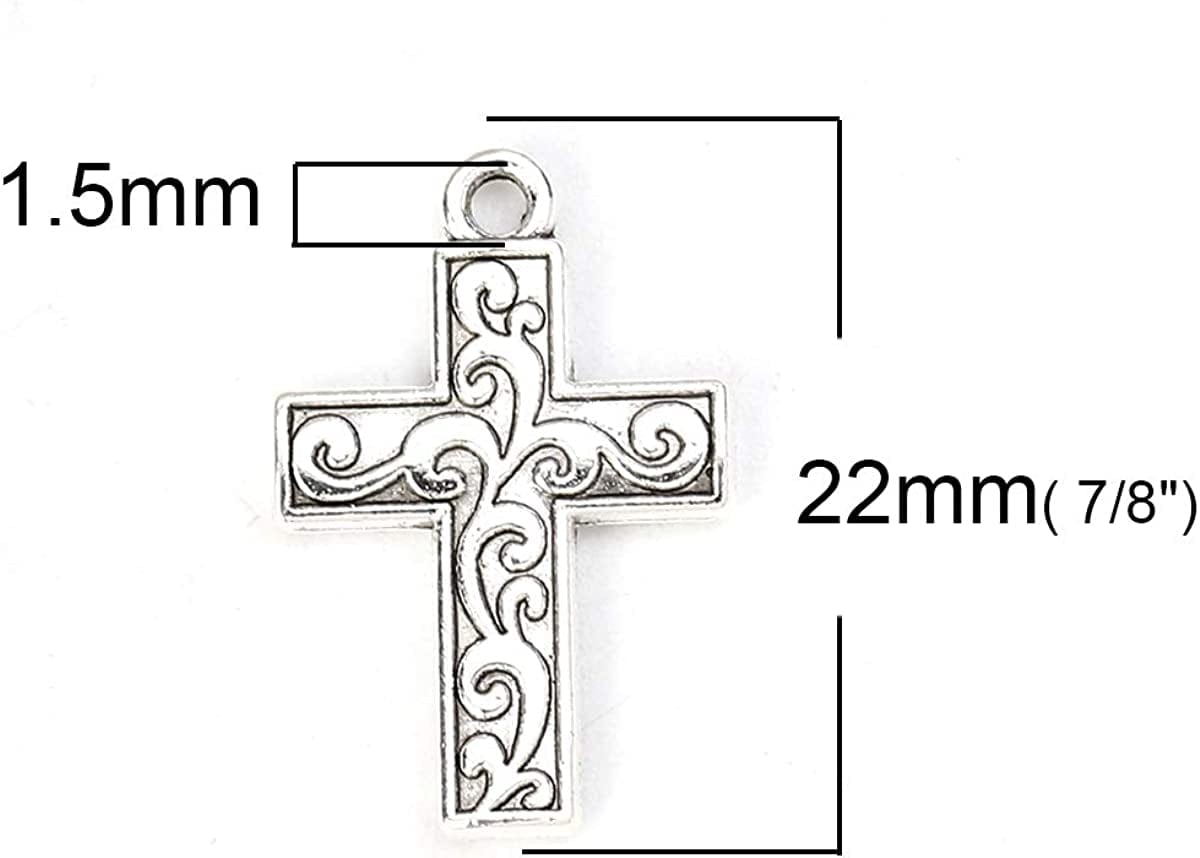 Jgfinds Cross Charm Pendants - 130 Pack (30 of Heart, 50 Each of Crosses) Old Style Filigree Look, Silver Tone, ⅞ Inch, DIY Jewelry Making Supplies