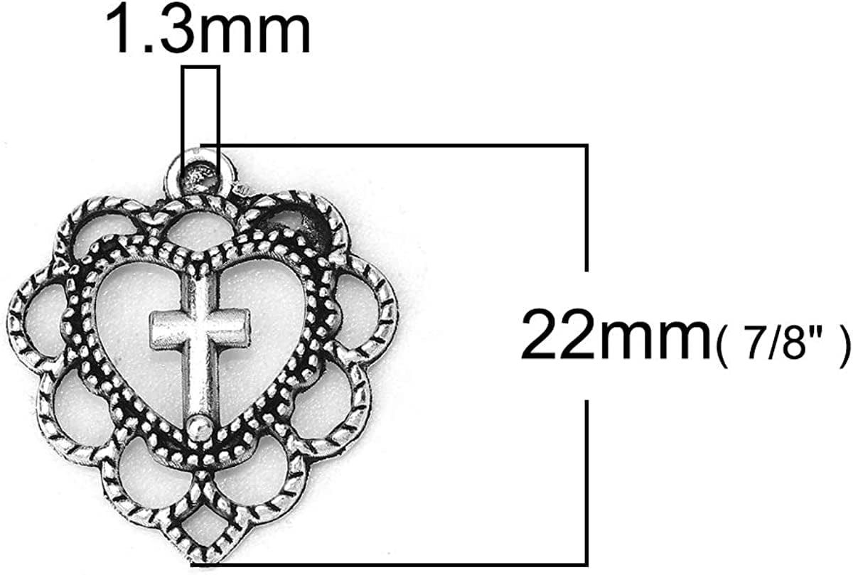 Jgfinds Cross Charm Pendants - 130 Pack (30 of Heart, 50 Each of Crosses) Old Style Filigree Look, Silver Tone, ⅞ Inch, DIY Jewelry Making Supplies