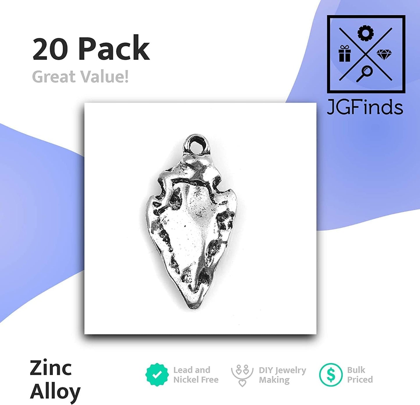 Jgfinds Native American Inspired Arrowhead Pendants, Charms for DIY Jewelry Making, 20 Pack