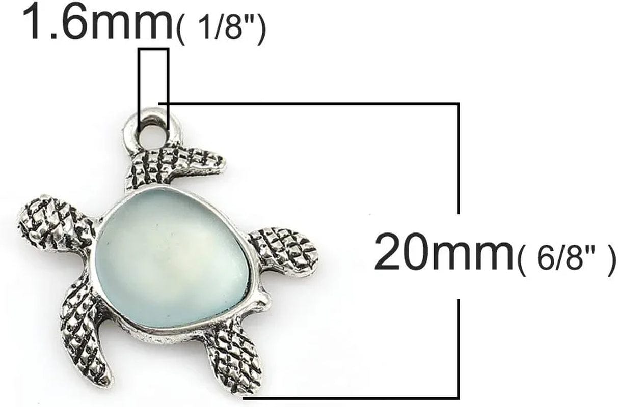Jgfinds Sea Glass Turtle Charm Pendants - 5 Pack Silver Tone DIY Turtle Charms for Jewelry Making Supplies (Light Blue), Necklace or Bracelet Pendant, Beach Tortoise Light Blue