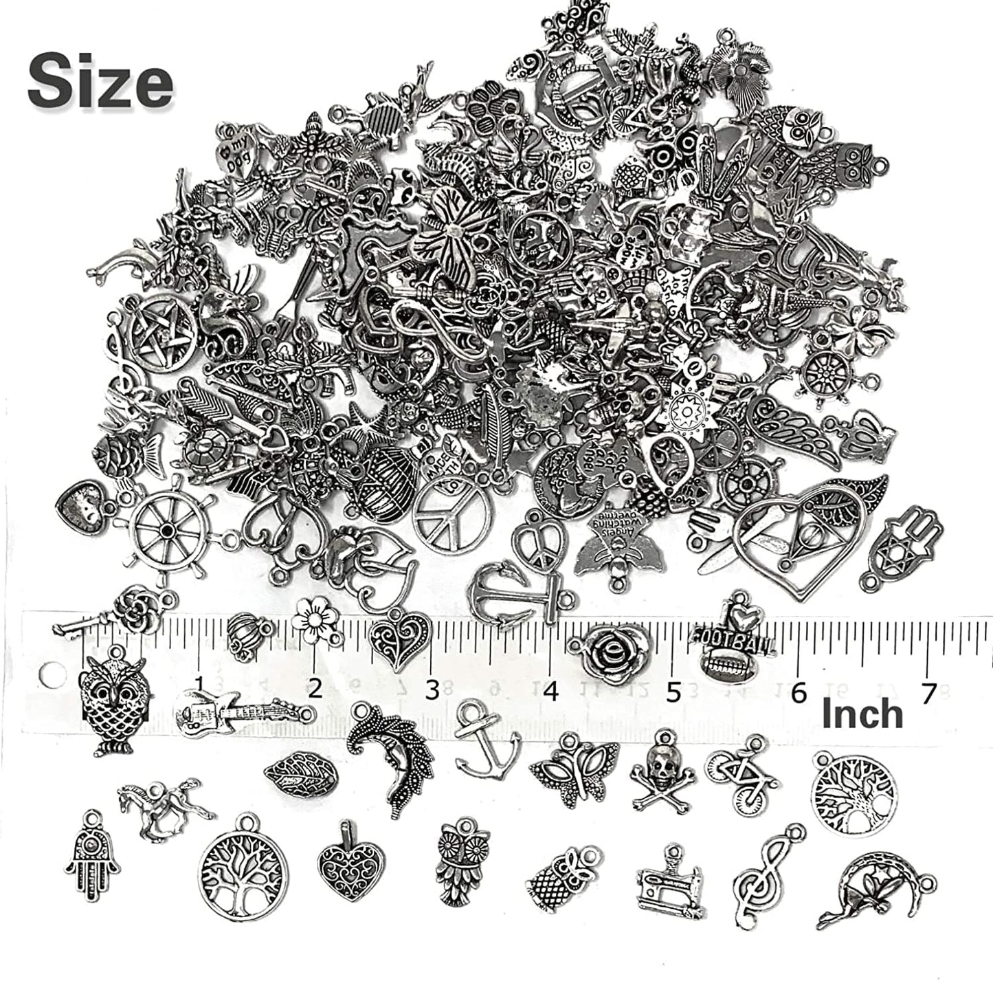 JIALEEY 200 PCS Wholesale Bulk Lots Jewelry Making Charms Mixed Smooth Tibetan Silver Metal Charms Pendants DIY for Necklace Bracelet Jewelry Making and Crafting
