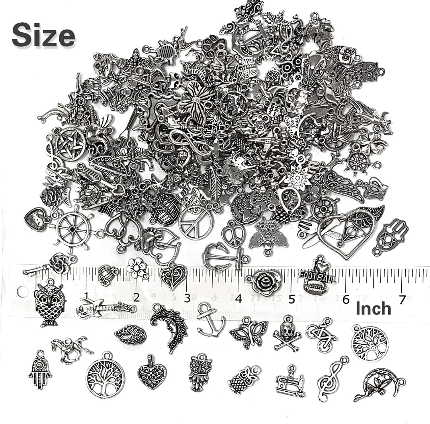 JIALEEY 200 PCS Wholesale Bulk Lots Jewelry Making Charms Mixed Smooth Tibetan Silver Metal Charms Pendants DIY for Necklace Bracelet Jewelry Making and Crafting