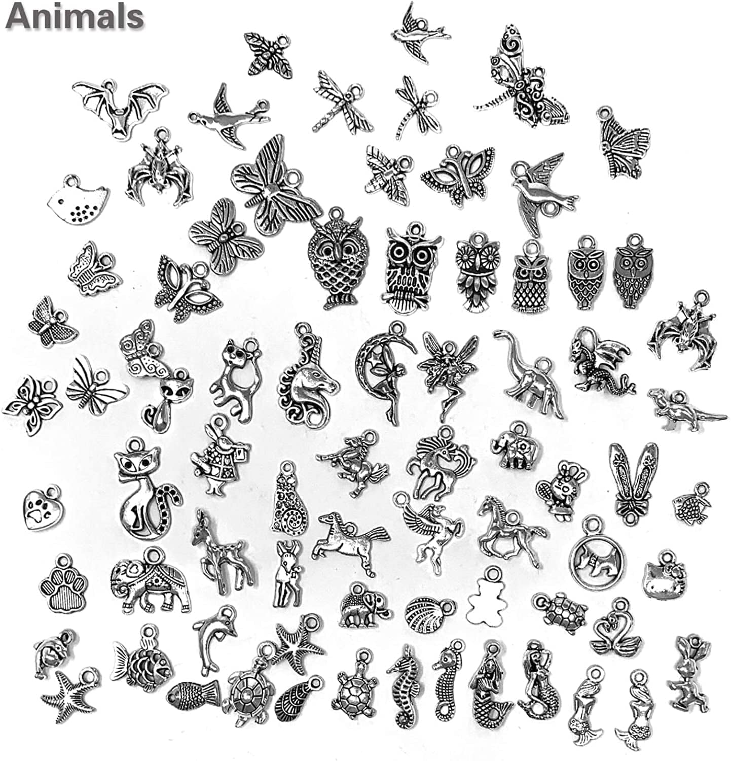 JIALEEY 200 PCS Wholesale Bulk Lots Jewelry Making Charms Mixed Smooth Tibetan Silver Metal Charms Pendants DIY for Necklace Bracelet Jewelry Making and Crafting