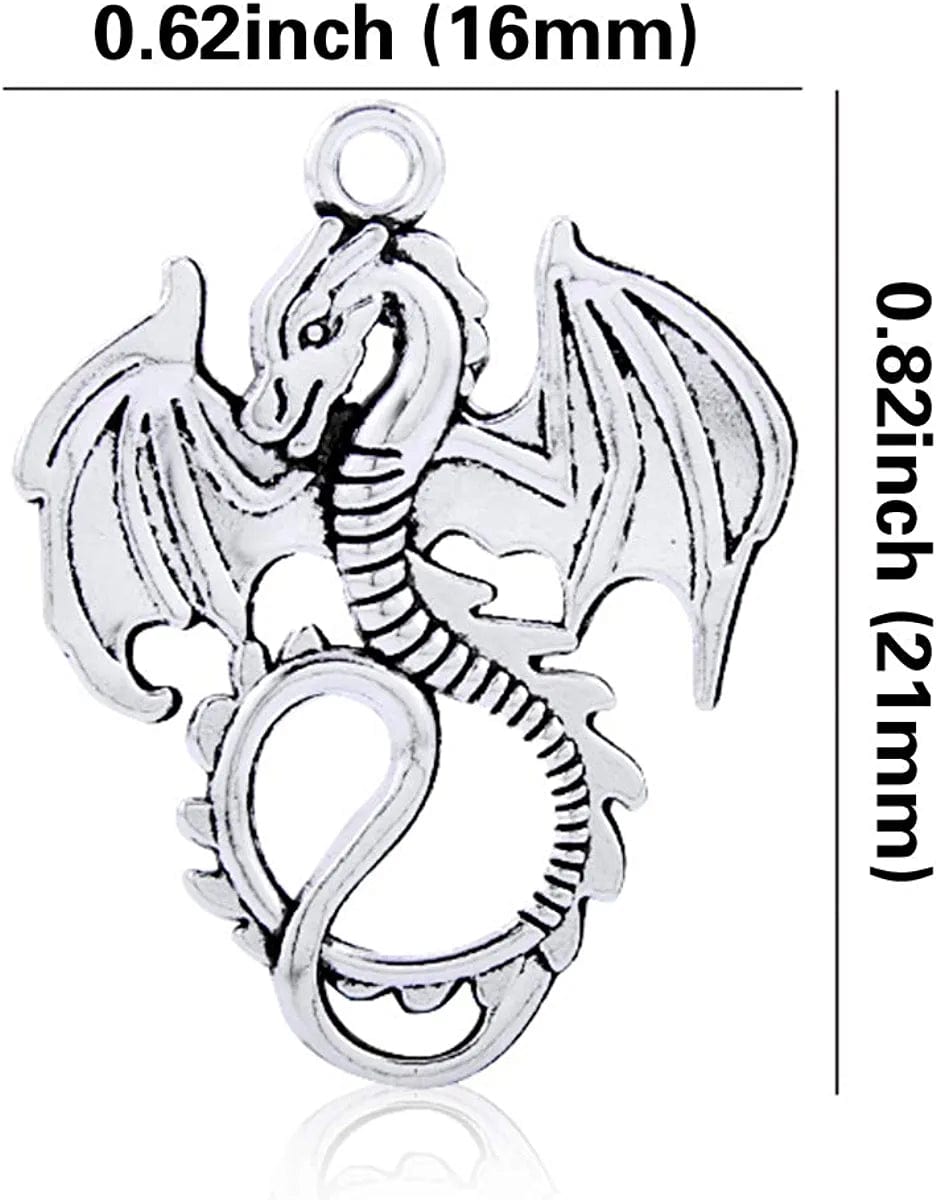 JIALEEY 50PCS Dragon Charm Flying Courage Pendant for DIY Jewelry Making Necklace Bracelet Accessaries, Antique Silver 21X16Mm