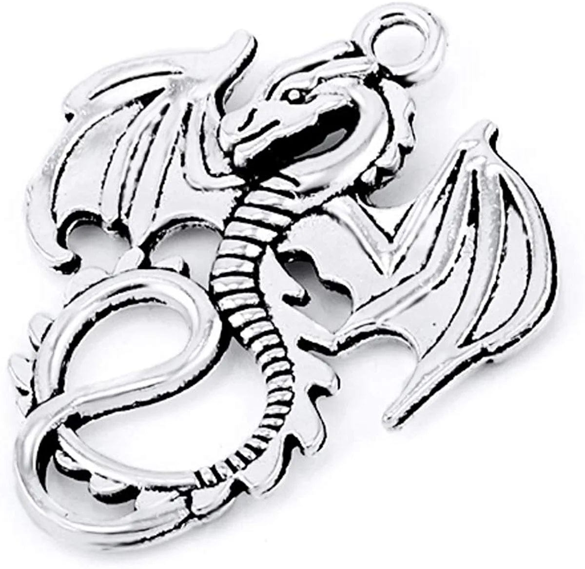 JIALEEY 50PCS Dragon Charm Flying Courage Pendant for DIY Jewelry Making Necklace Bracelet Accessaries, Antique Silver 21X16Mm