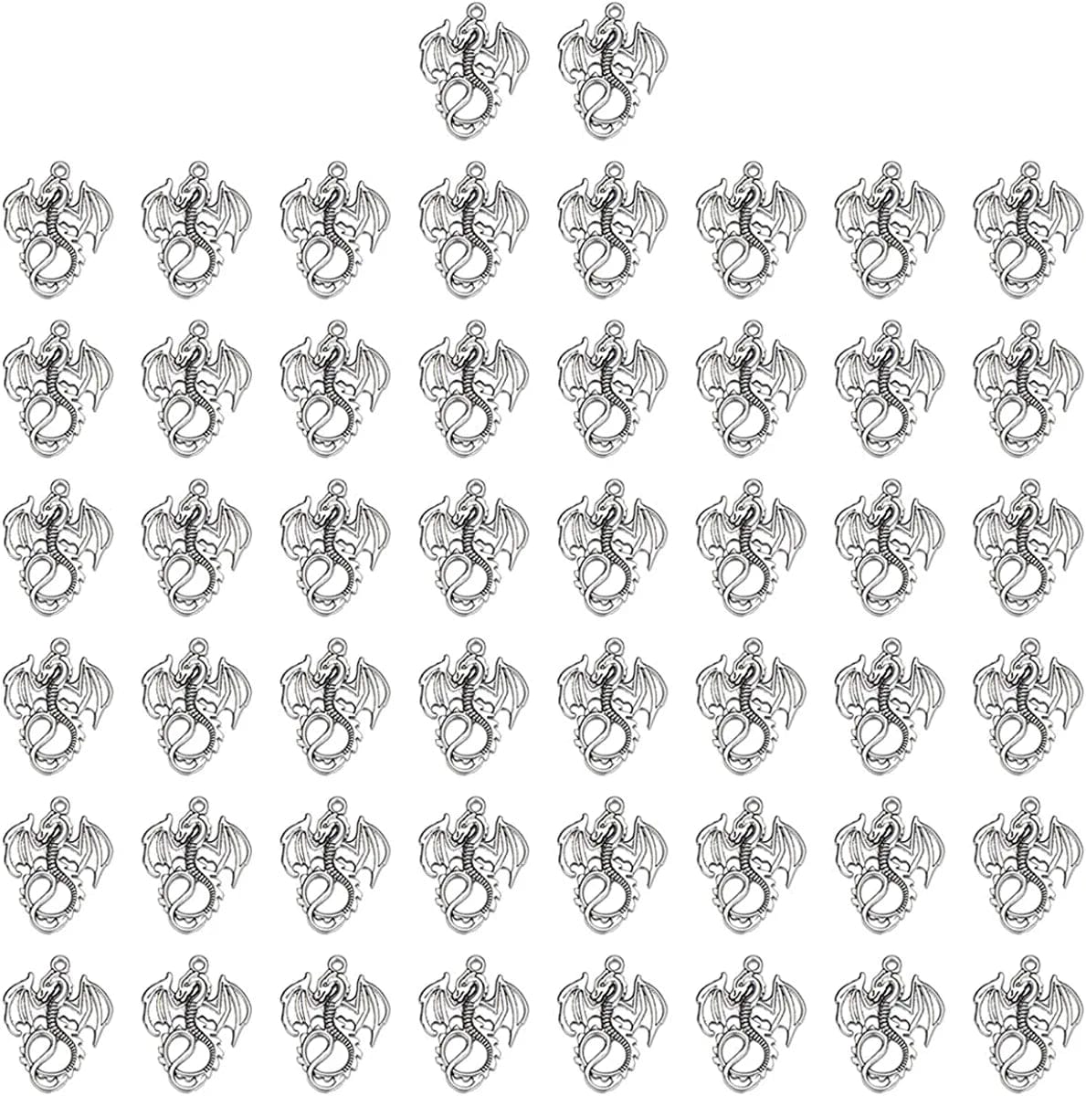 JIALEEY 50PCS Dragon Charm Flying Courage Pendant for DIY Jewelry Making Necklace Bracelet Accessaries, Antique Silver 21X16Mm