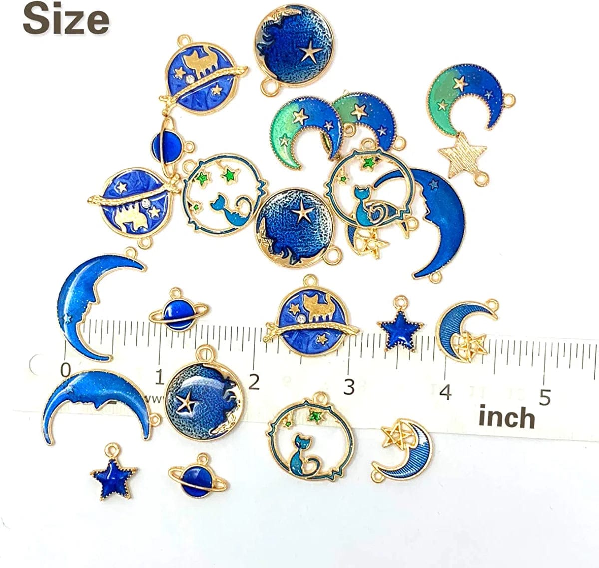JIALEEY Assorted Gold Plated Enamel Cat Moon Star Celestial Charm Pendant DIY for Earrings Necklace Bracelet Jewelry Making and Crafting