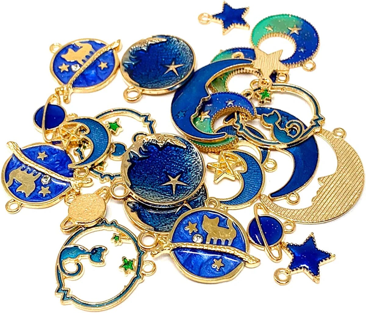 JIALEEY Assorted Gold Plated Enamel Cat Moon Star Celestial Charm Pendant DIY for Earrings Necklace Bracelet Jewelry Making and Crafting