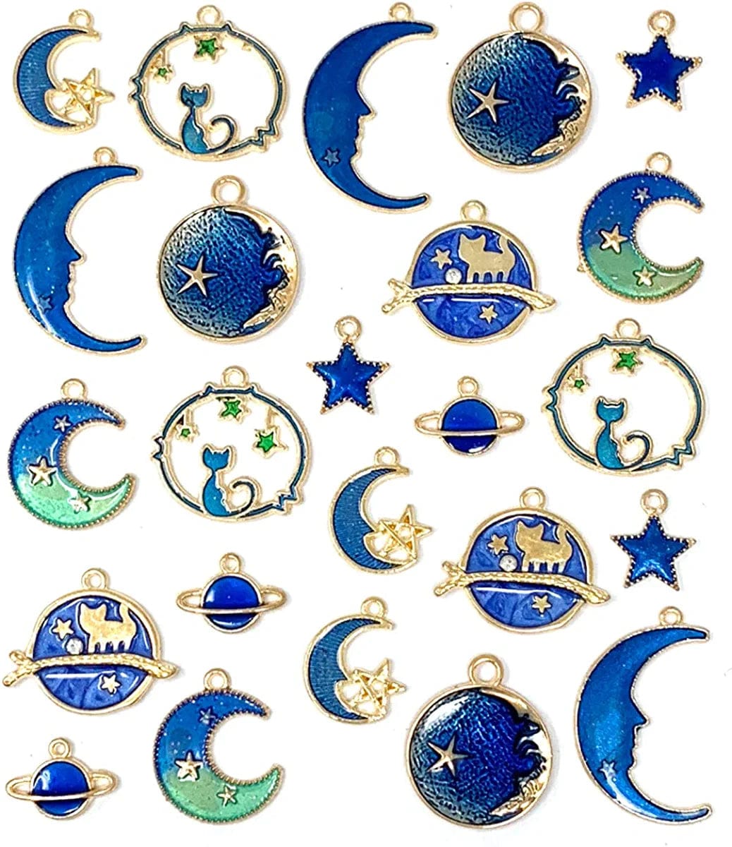 JIALEEY Assorted Gold Plated Enamel Cat Moon Star Celestial Charm Pendant DIY for Earrings Necklace Bracelet Jewelry Making and Crafting
