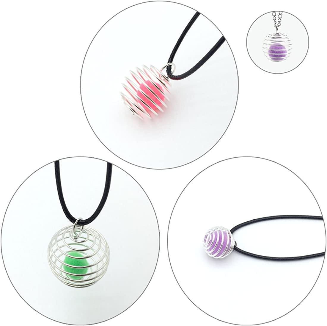 JIALEEY Spiral Bead Cages Pendants, 30 Pcs 3 Sizes Silver Plated Stone Holder Necklace Cage Pendants Findings for Jewelry Making and Crafting