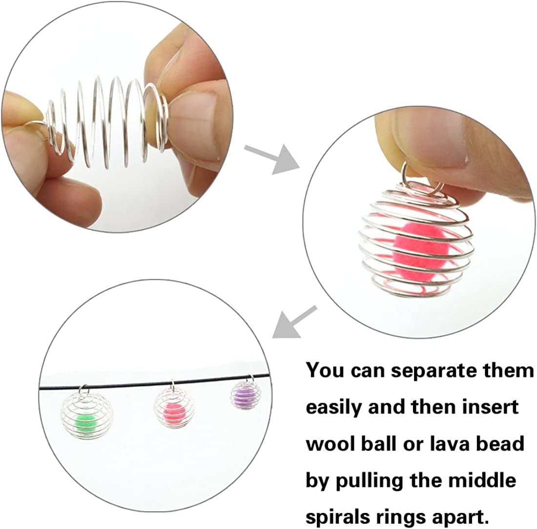 JIALEEY Spiral Bead Cages Pendants, 30 Pcs 3 Sizes Silver Plated Stone Holder Necklace Cage Pendants Findings for Jewelry Making and Crafting