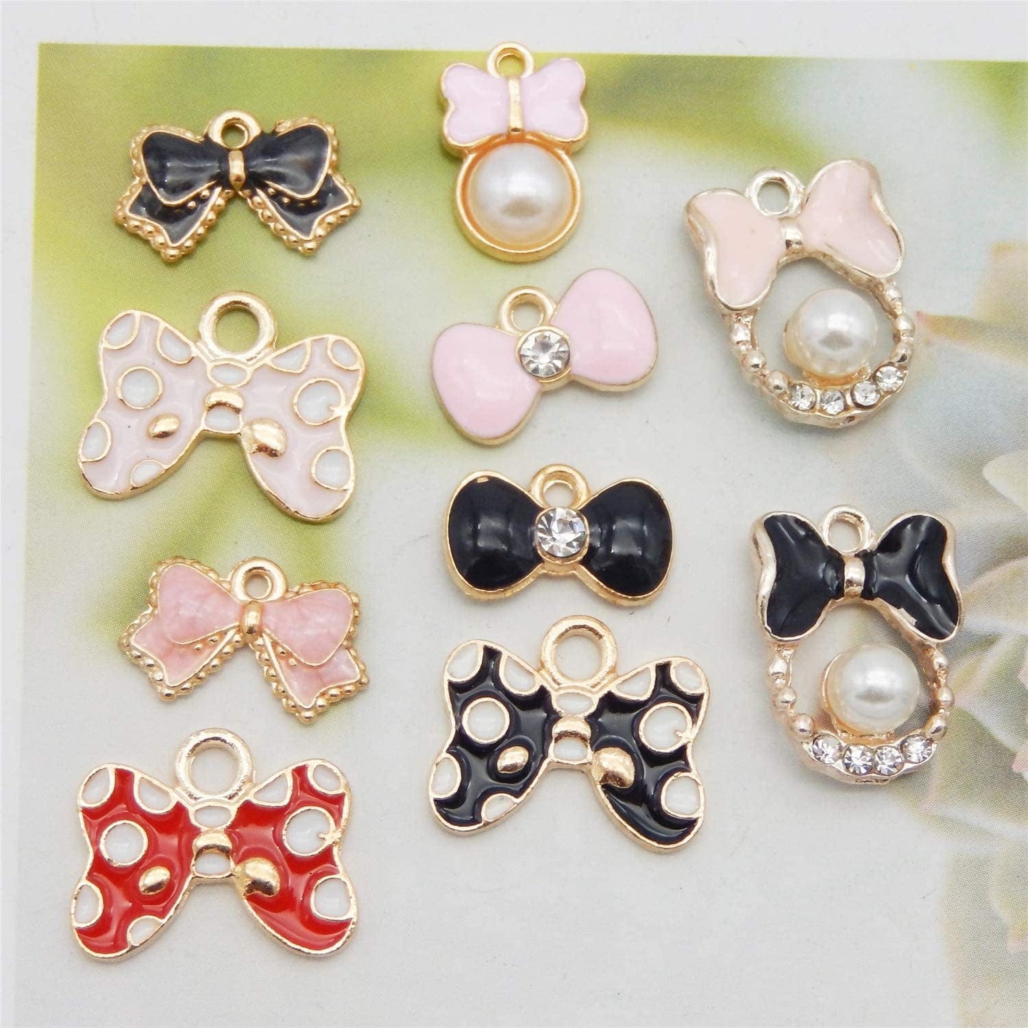 JJG 20Pcs Gold Plated Enamel Cute Bow Dainty Dangle Women Girls Charms Pendant for Earrings Jewelry Making Necklace Bracelet Craft Findings