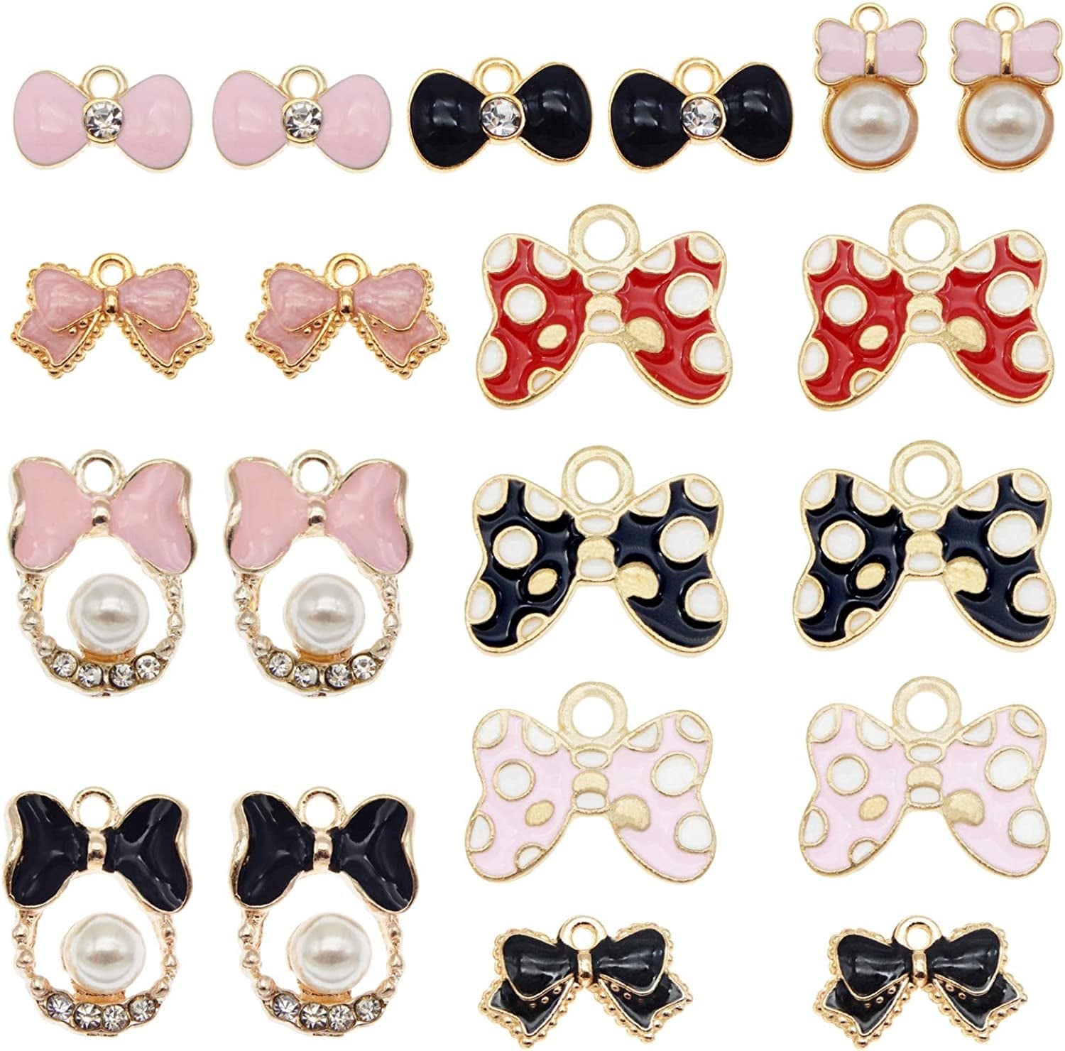 JJG 20Pcs Gold Plated Enamel Cute Bow Dainty Dangle Women Girls Charms Pendant for Earrings Jewelry Making Necklace Bracelet Craft Findings