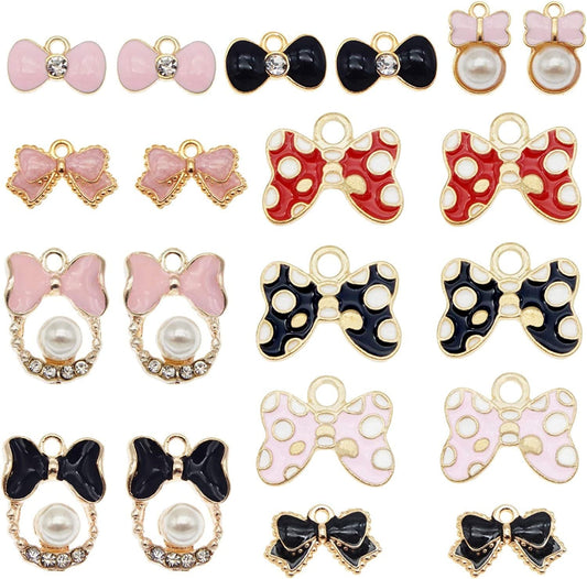 JJG 20Pcs Gold Plated Enamel Cute Bow Dainty Dangle Women Girls Charms Pendant for Earrings Jewelry Making Necklace Bracelet Craft Findings