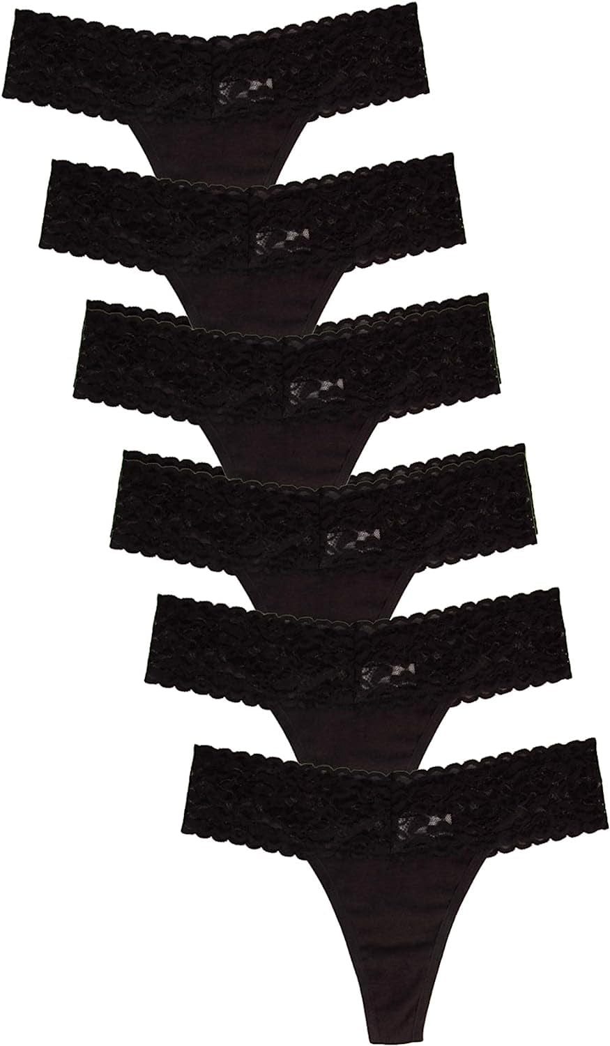 Jo & Bette (6 Pack or 12 Pack Cotton Womens Thong Underwear, Lace Trim Soft Sexy Lingerie Panties Set 6pk Black / Large