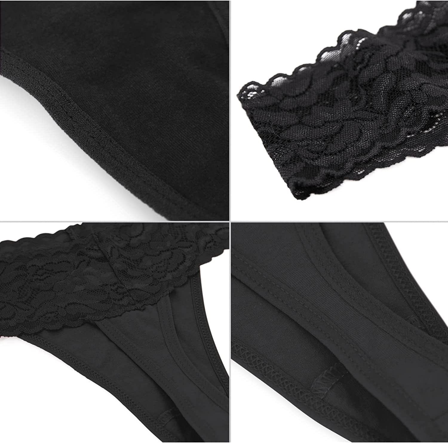 Jo & Bette (6 Pack or 12 Pack Cotton Womens Thong Underwear, Lace Trim Soft Sexy Lingerie Panties Set