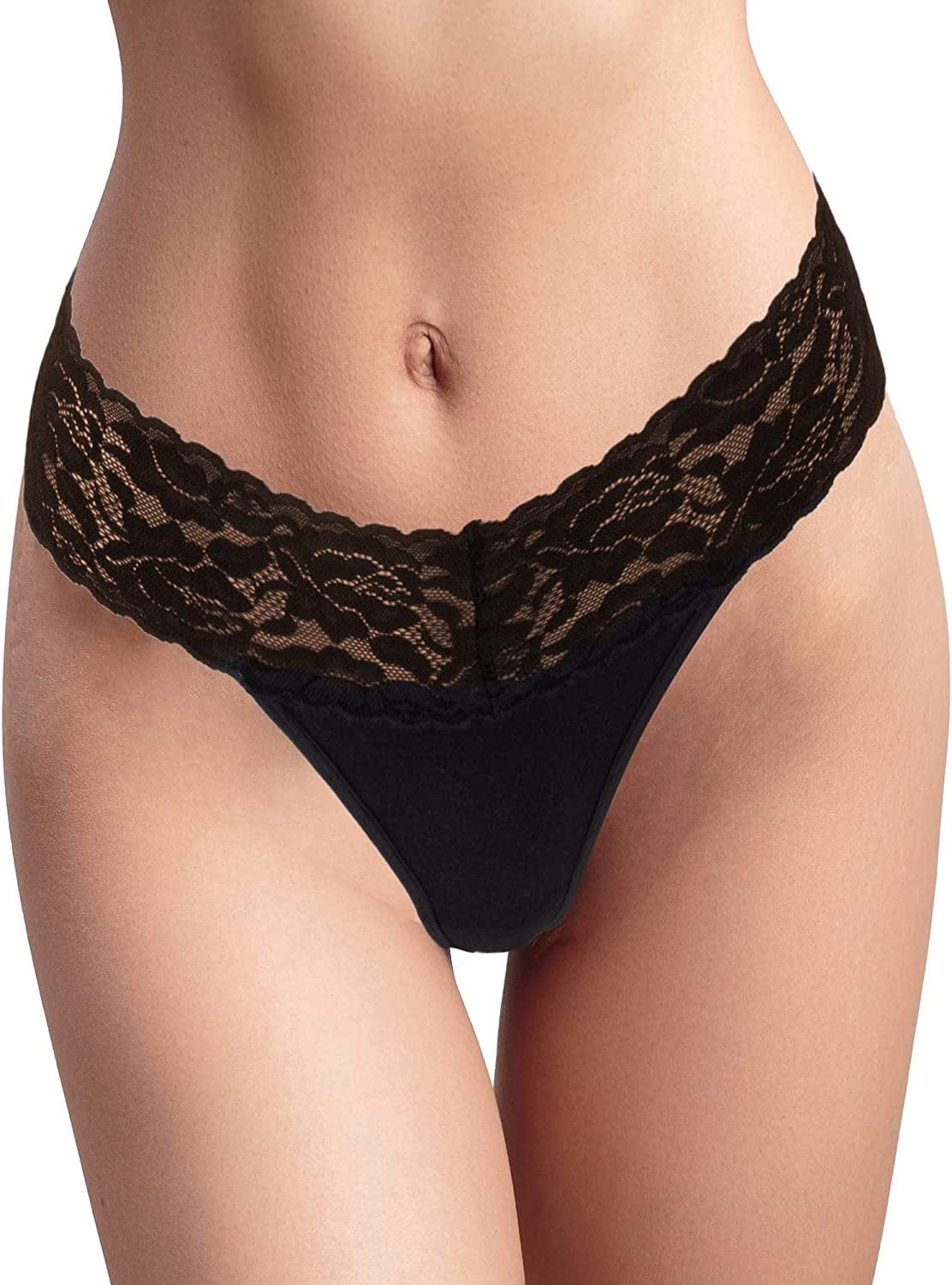 Jo & Bette (6 Pack or 12 Pack Cotton Womens Thong Underwear, Lace Trim Soft Sexy Lingerie Panties Set