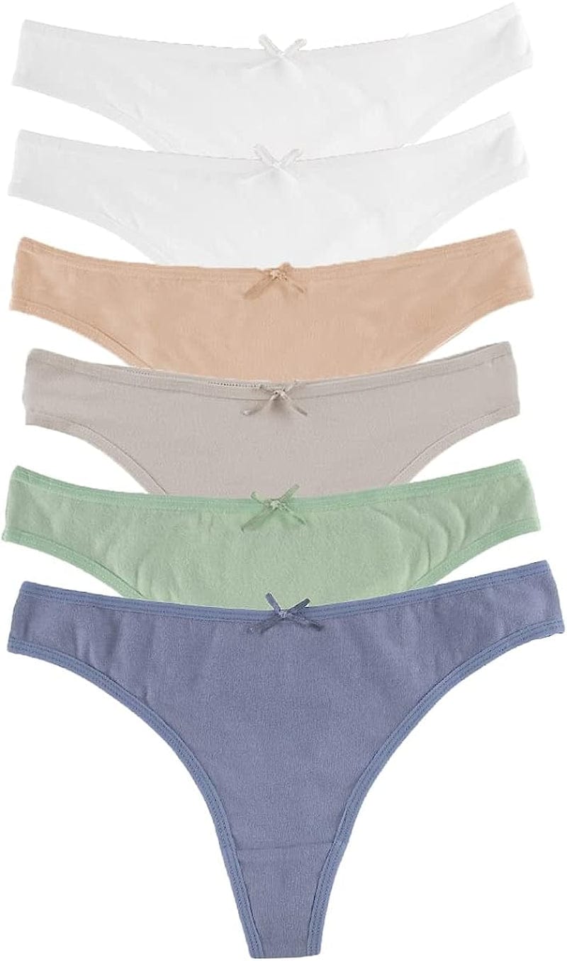 Jo & Bette Cotton Thong Bikini Underwear Seamless Breathable Panties for Women, 6 or 12 Pack 6pk Pastels, Blue Set / XX-Large