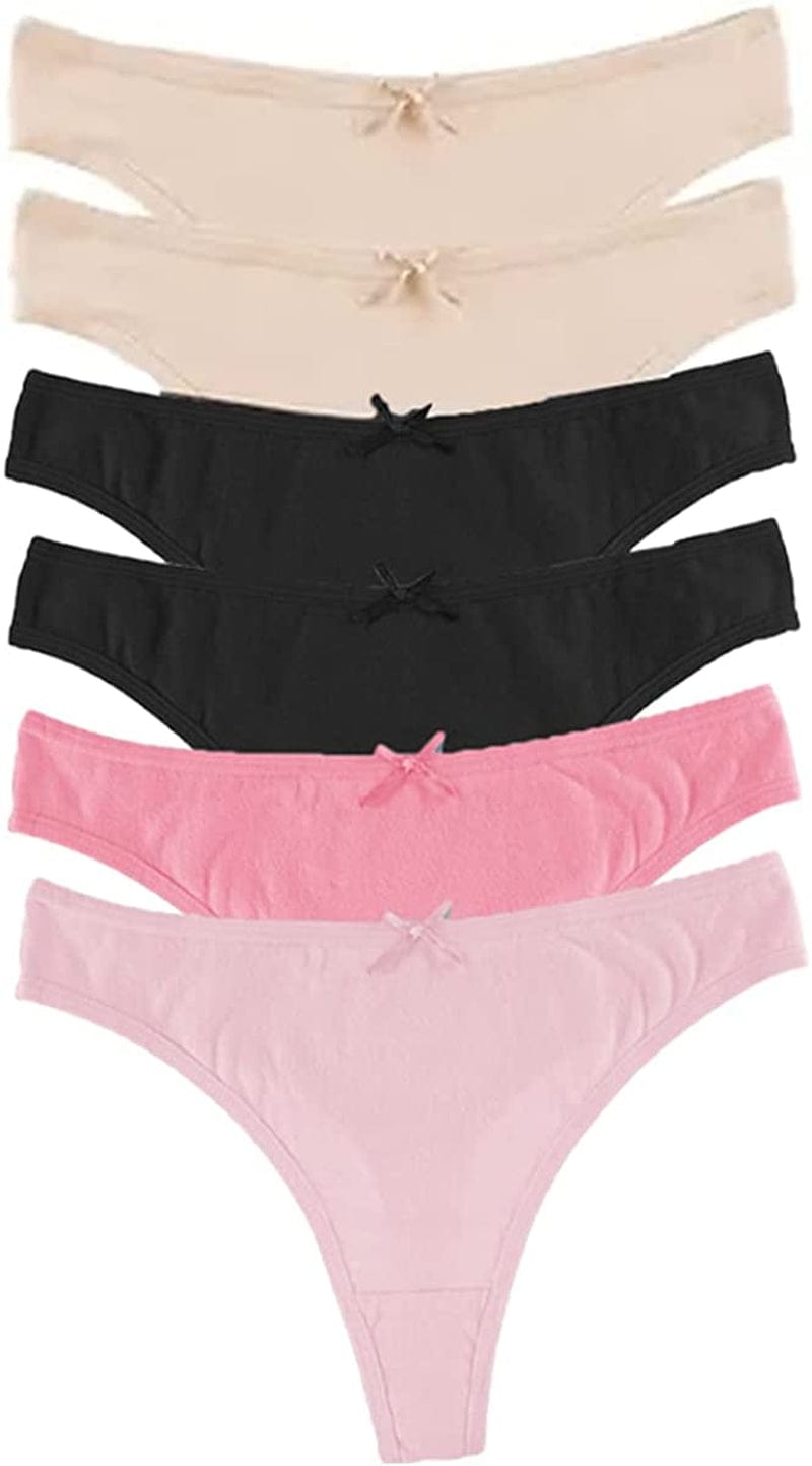 Jo & Bette Cotton Thong Bikini Underwear Seamless Breathable Panties for Women, 6 or 12 Pack 6pk Pastels, Pink Set / Large