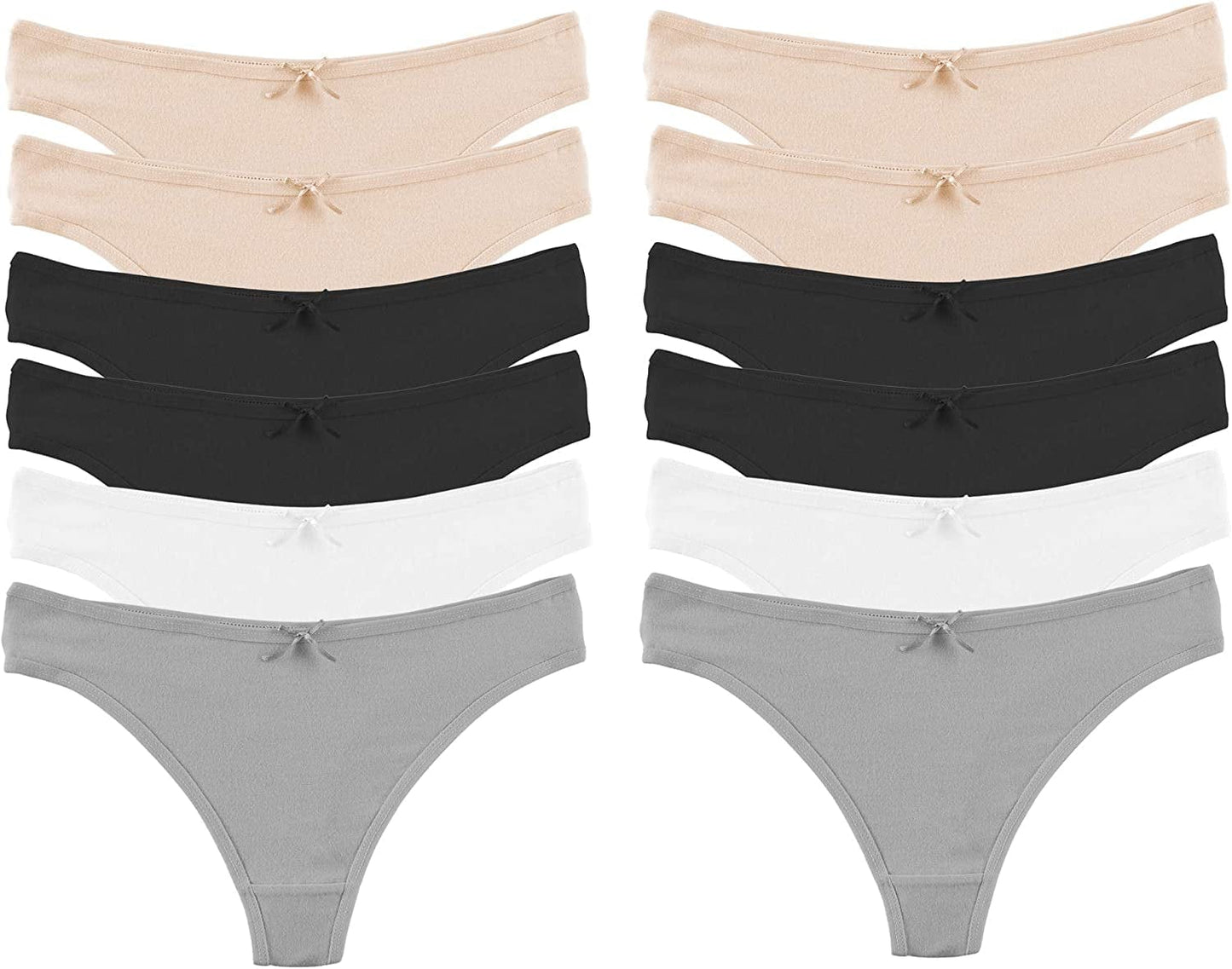 Jo & Bette Cotton Thong Bikini Underwear Seamless Breathable Panties for Women, 6 or 12 Pack 12pk Neutrals / X-Large