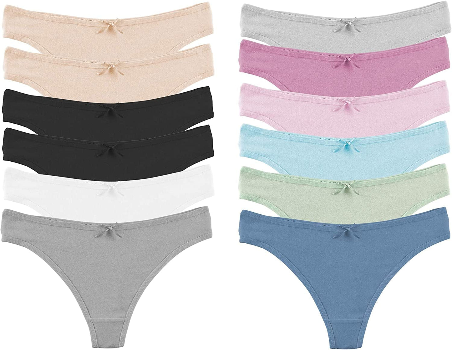 Jo & Bette Cotton Thong Bikini Underwear Seamless Breathable Panties for Women, 6 or 12 Pack 12pk Pastels / Large