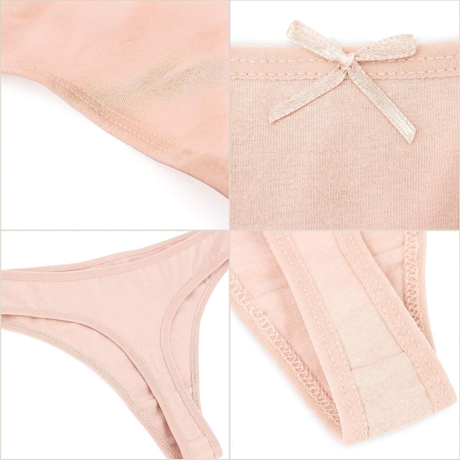 Jo & Bette Cotton Thong Bikini Underwear Seamless Breathable Panties for Women, 6 or 12 Pack