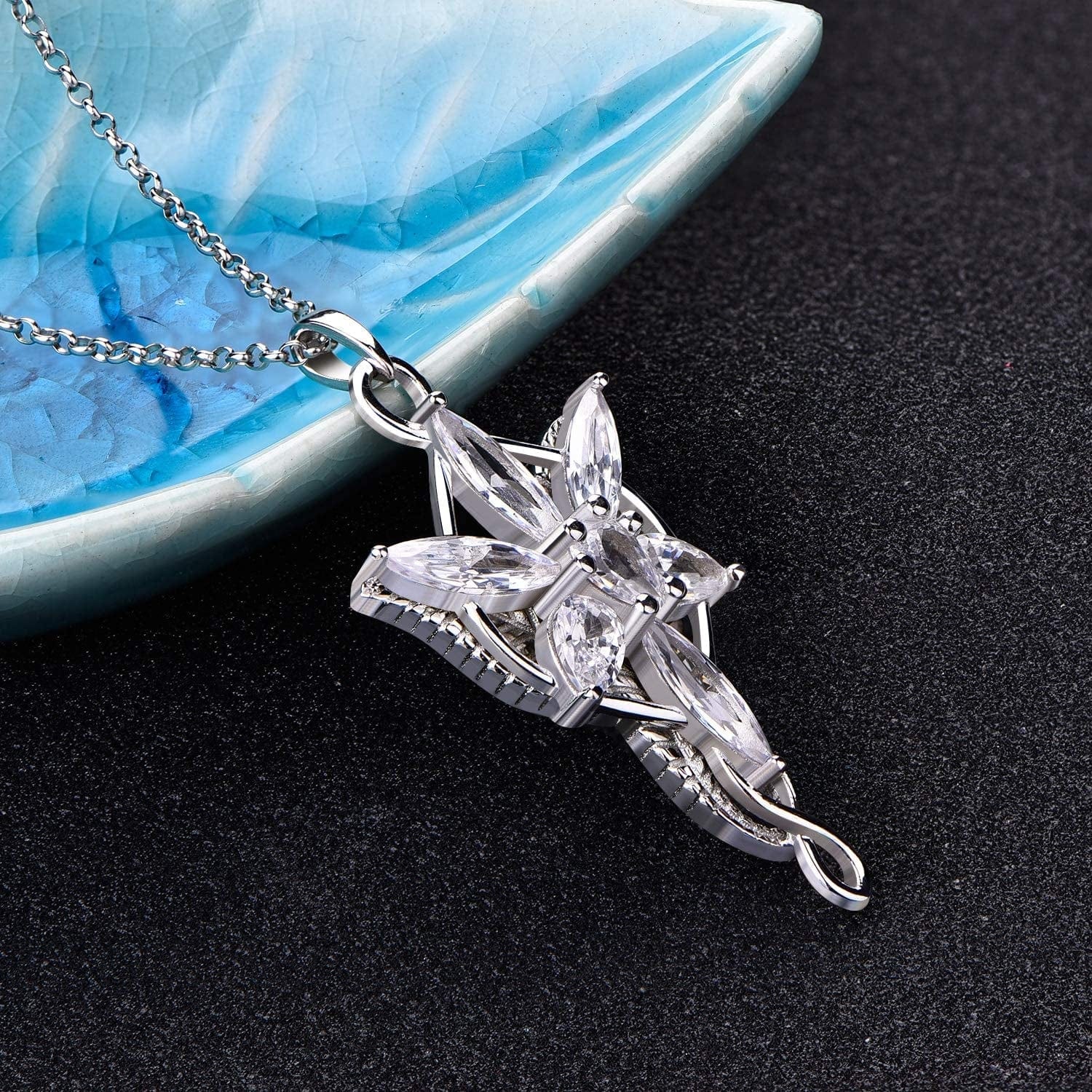 JO WISDOM Arwen Evenstar Necklace,925 Sterling Silver Lord of the Ring Hobbit Pendant Necklace with 5A Cubic Zirconia,Elvish Jewelry for Women 5A zirconia