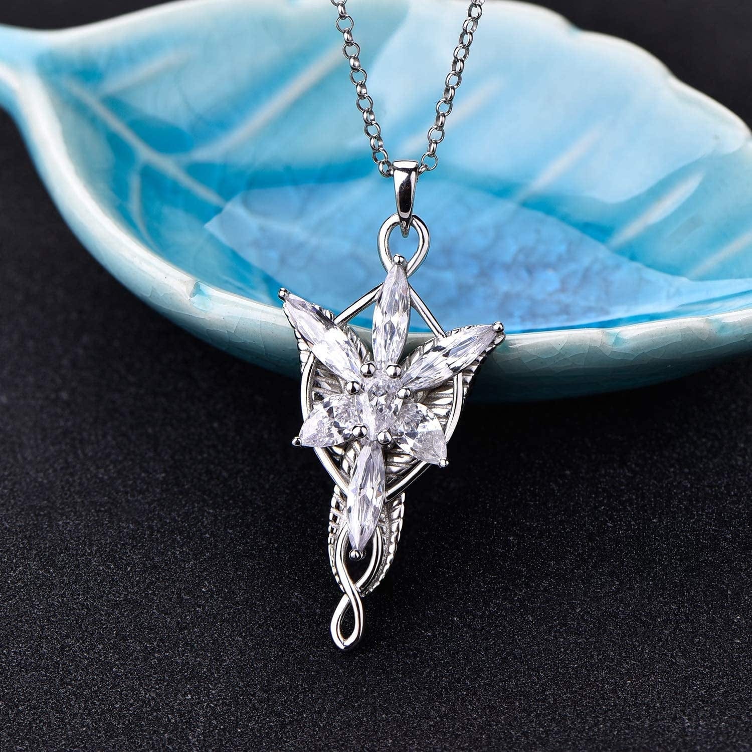JO WISDOM Arwen Evenstar Necklace,925 Sterling Silver Lord of the Ring Hobbit Pendant Necklace with 5A Cubic Zirconia,Elvish Jewelry for Women 5A zirconia