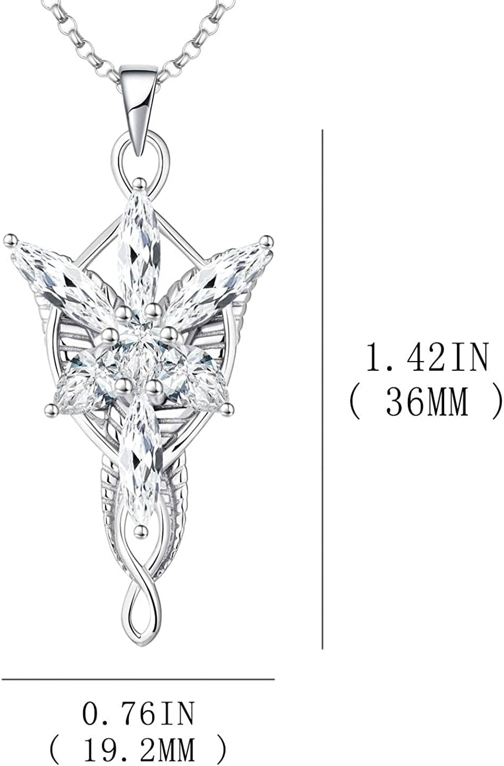 JO WISDOM Arwen Evenstar Necklace,925 Sterling Silver Lord of the Ring Hobbit Pendant Necklace with 5A Cubic Zirconia,Elvish Jewelry for Women 5A zirconia