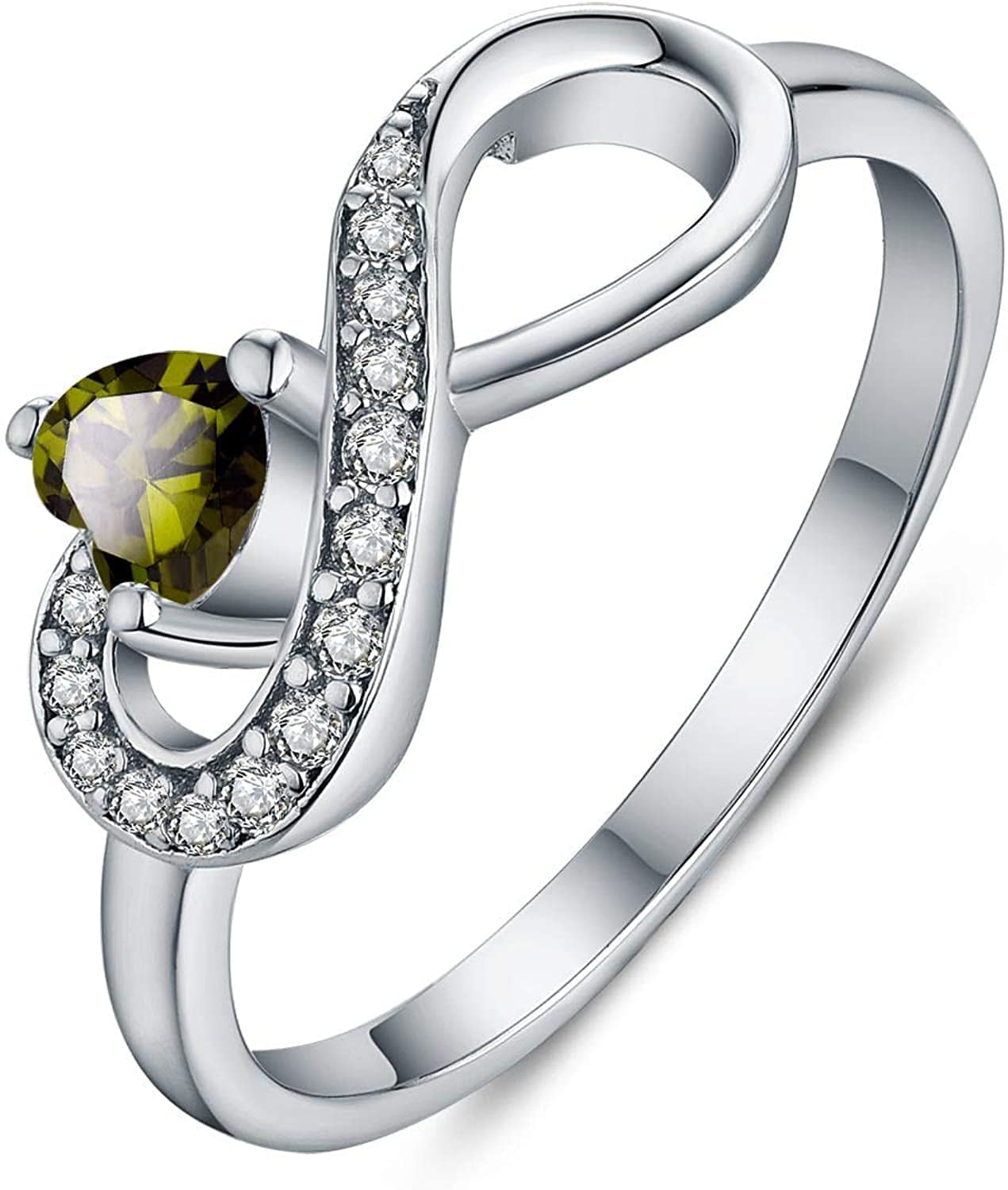 JO WISDOM Infinity Heart Promise Rings for Her Sterling Silver Friendship Ring August-Peridot / 5