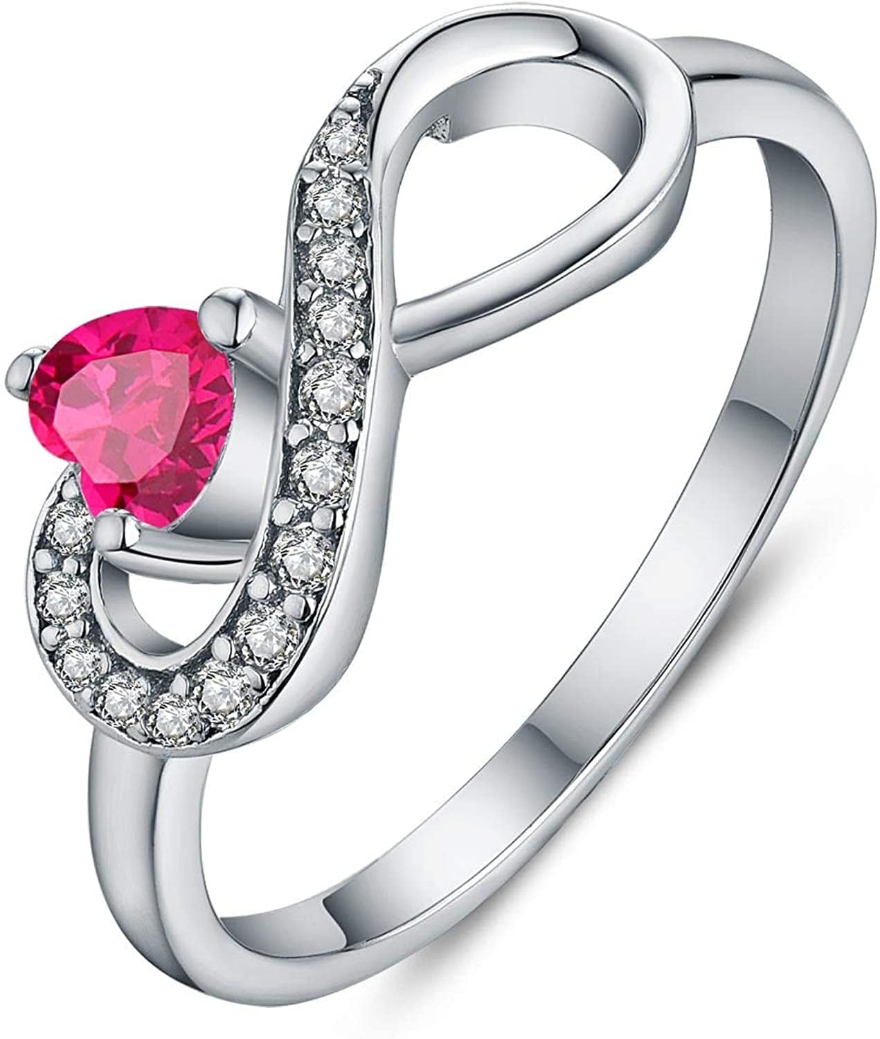 JO WISDOM Infinity Heart Promise Rings for Her Sterling Silver Friendship Ring Ruby-July Birthstone / 5