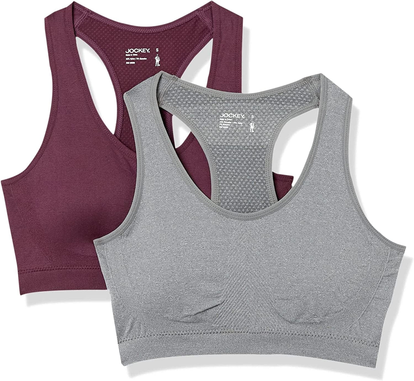 Jockey Women'S 2 Pack Removable Cup Seamless Bra Medium Grey/Italian Plum / Large