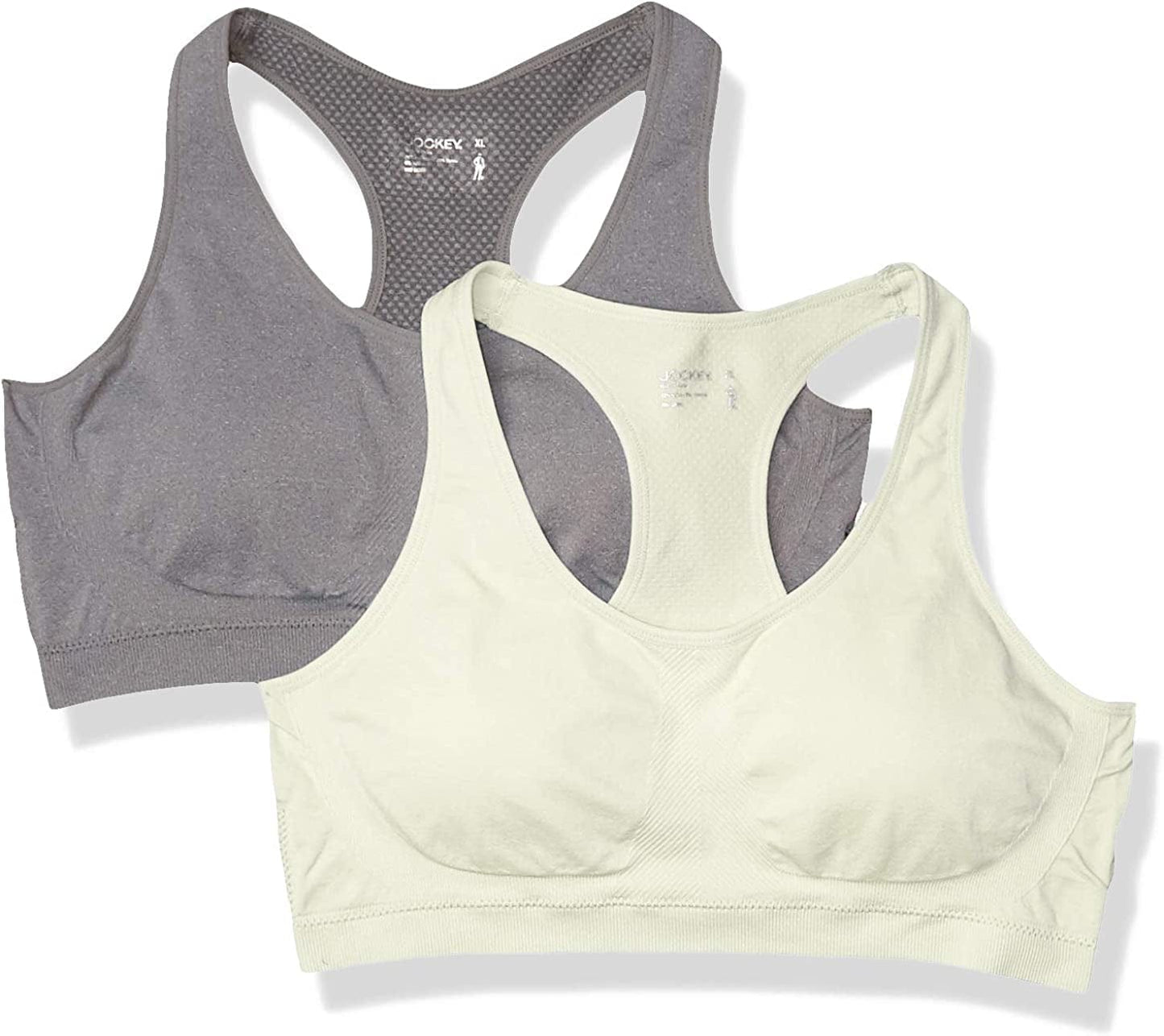 Jockey Women'S 2 Pack Removable Cup Seamless Bra Sea Foam/ Med Grey Melange / X-Large