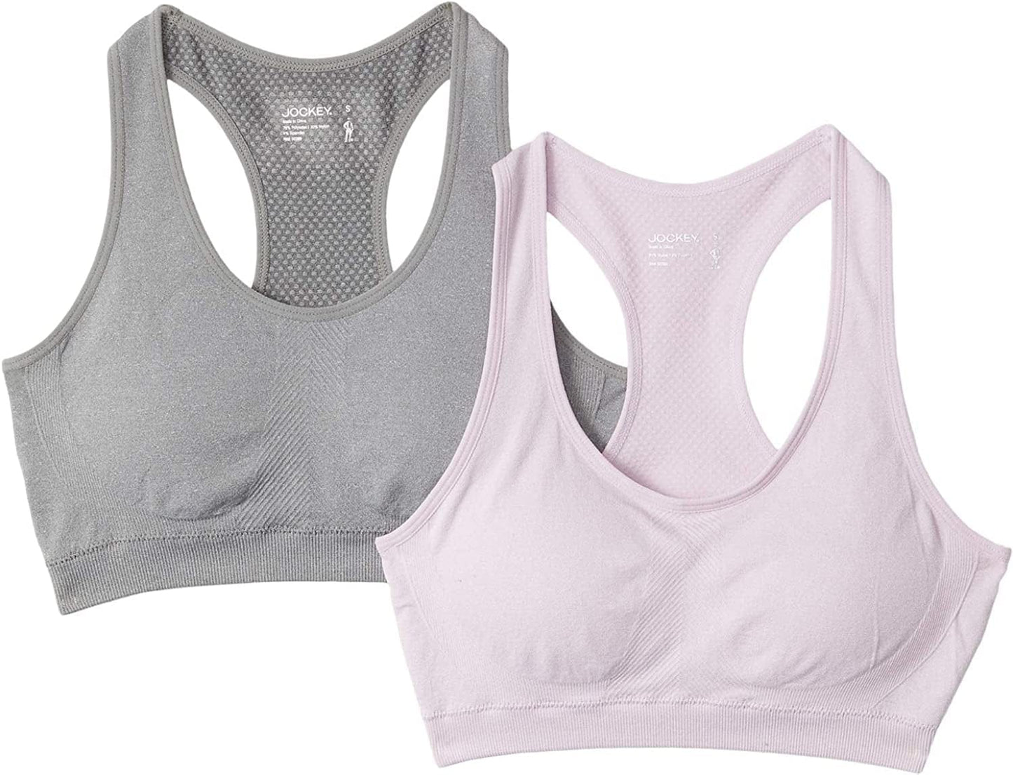 Jockey Women'S 2 Pack Removable Cup Seamless Bra Lavender Frost/ Grey / X-Large