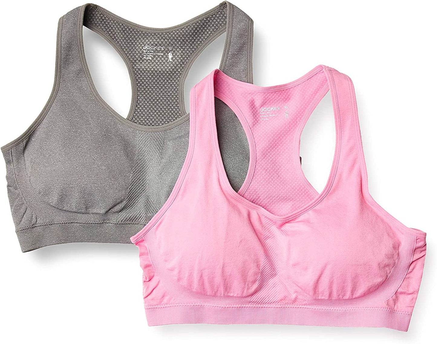 Jockey Women'S 2 Pack Removable Cup Seamless Bra Hibiscus/Med Grey Melange / Large