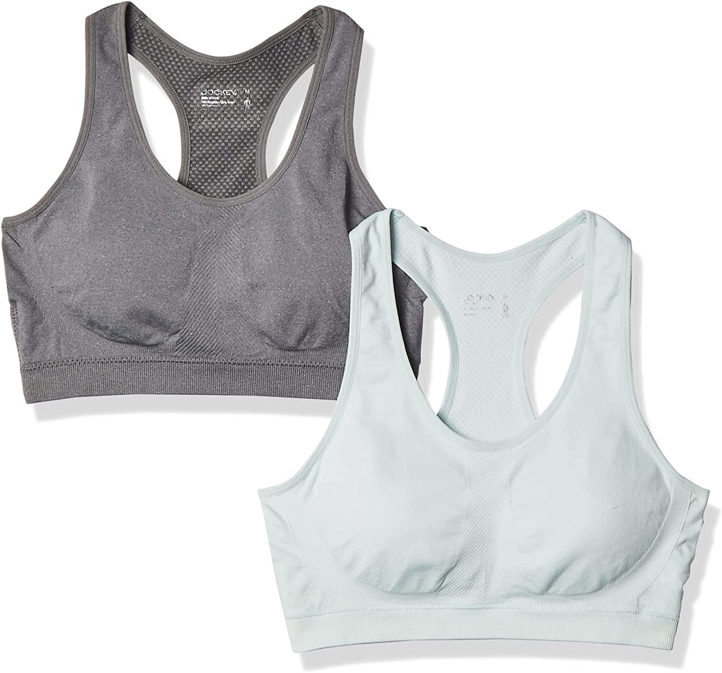 Jockey Women'S 2 Pack Removable Cup Seamless Bra Blue Sky/Grey Melange / X-Large