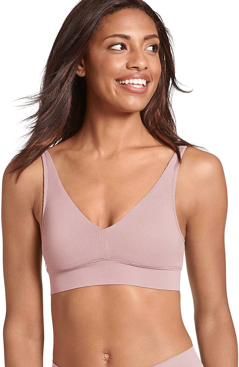 Jockey Women'S Bra Ecoseamfree Rib Molded Cup Plunge Bralette Pink Haze / Medium