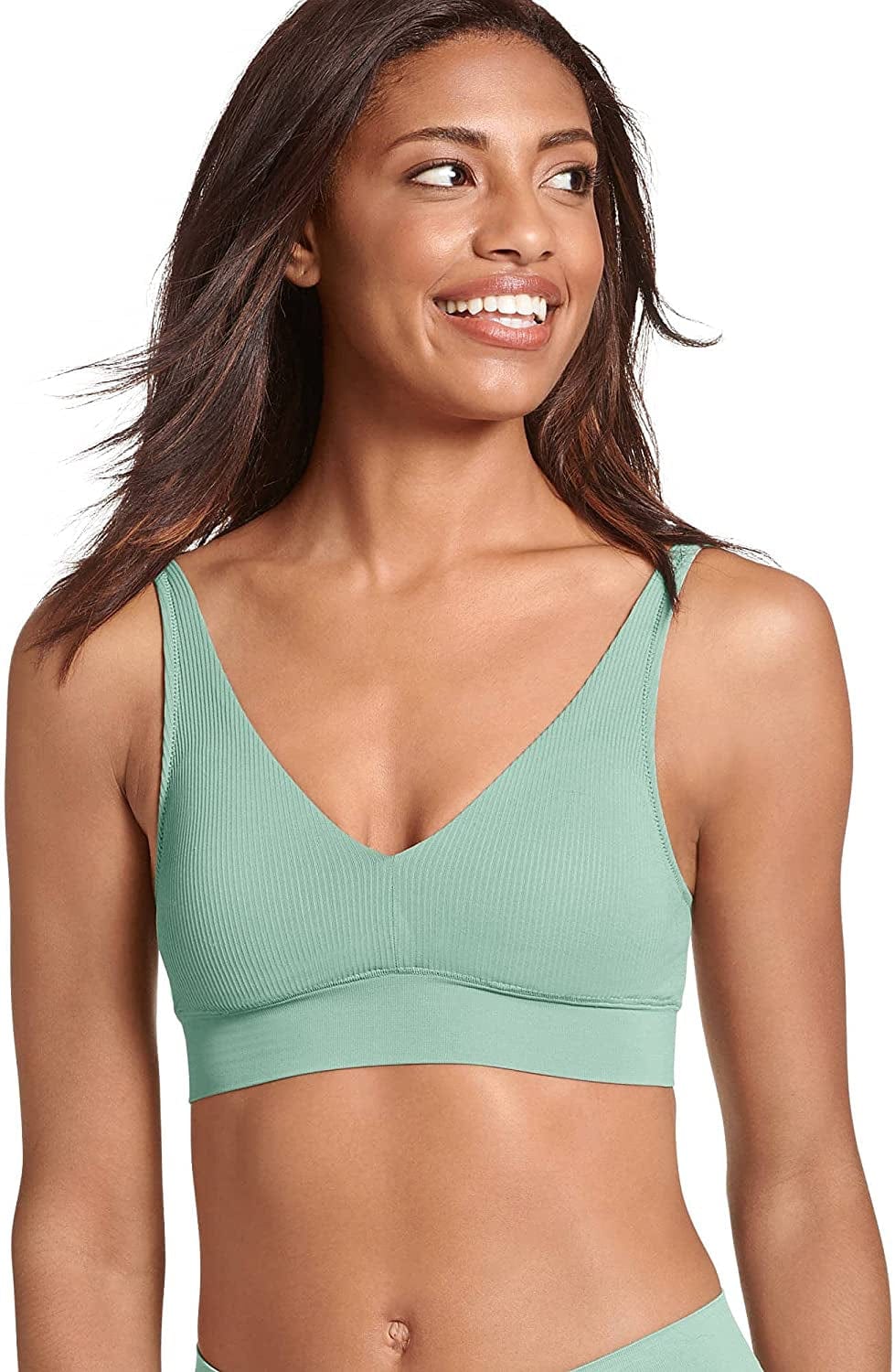 Jockey Women'S Bra Ecoseamfree Rib Molded Cup Plunge Bralette Celedon Green / XX-Large