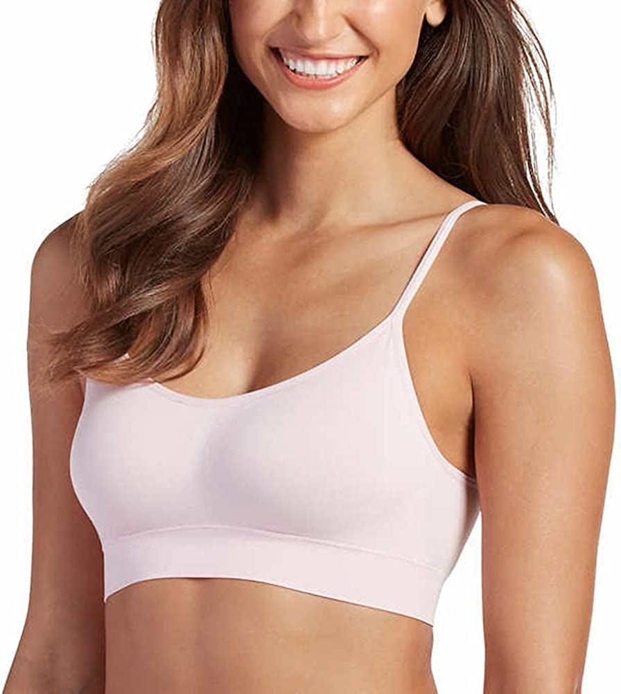 Jockey Women'S Bra Modern Micro Seamfree Cami Strap Bralette - 2 Pa White/Pink Shadow / Large