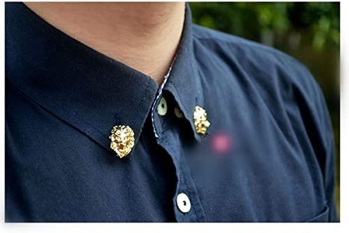 Jojo & Lin Gift for Men 18K Real Gold Plated Lion Head Casual Business Suit Shirt Collar Pin Brooch Tips Men Jewelry