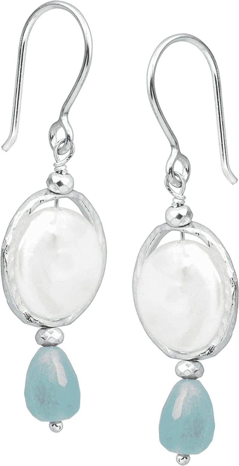'Josephine' Freshwater Cultured Pearl, Blue Quartz and Hematite Drop Earrings in Sterling Silver