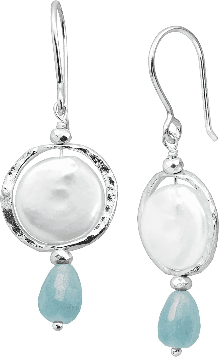 'Josephine' Freshwater Cultured Pearl, Blue Quartz and Hematite Drop Earrings in Sterling Silver