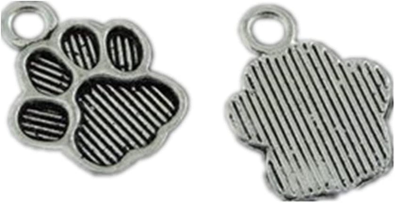 Julie Wang 100PCS Antiqued Silver Cat Paw Foot Prints Charms Pendants for Jewelry Making DIY 15X11Mm