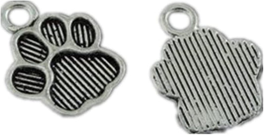 Julie Wang 100PCS Antiqued Silver Cat Paw Foot Prints Charms Pendants for Jewelry Making DIY 15X11Mm