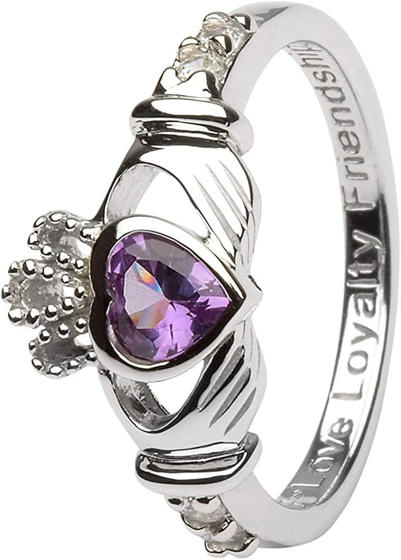 June Birth Month Sterling Silver Claddagh Ring LS-SL90-6. Made in Ireland. 6.5