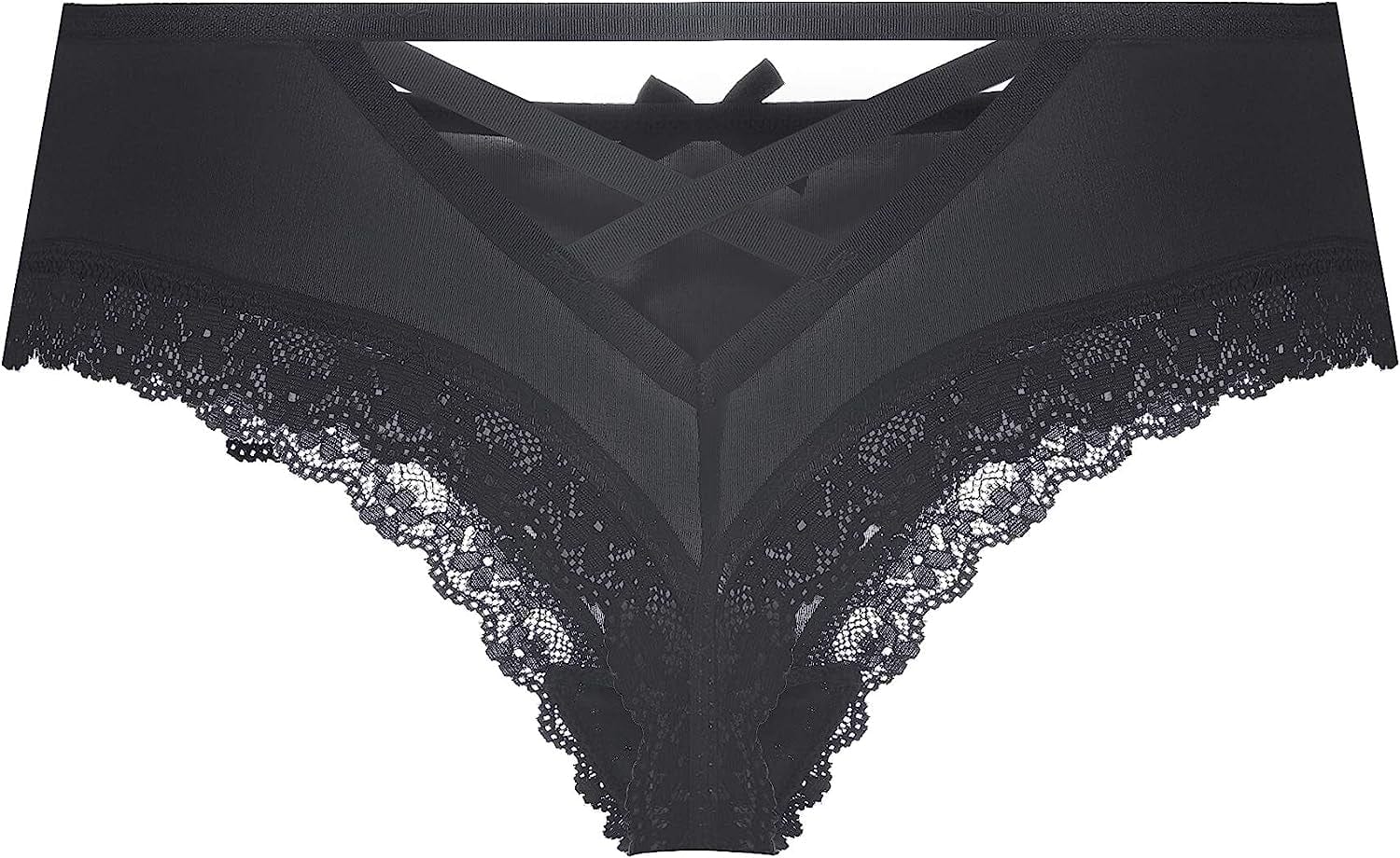 Justgoo Womens Lace G-String Thongs Panties Underwear Low Rise T-Back Underpants Black / Large