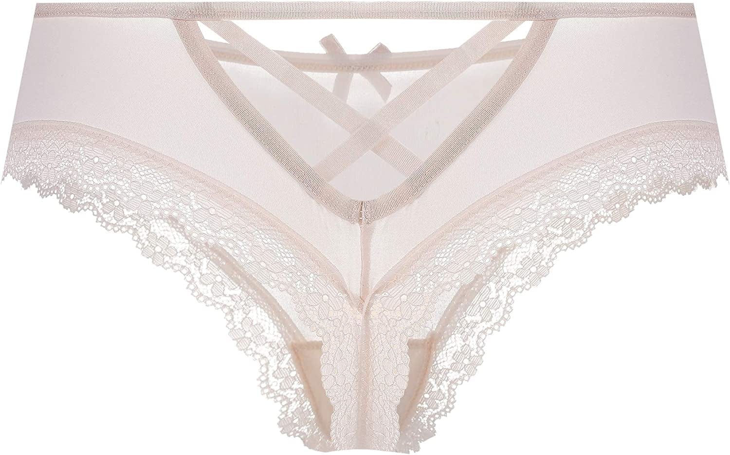 Justgoo Womens Lace G-String Thongs Panties Underwear Low Rise T-Back Underpants Apricot / Small
