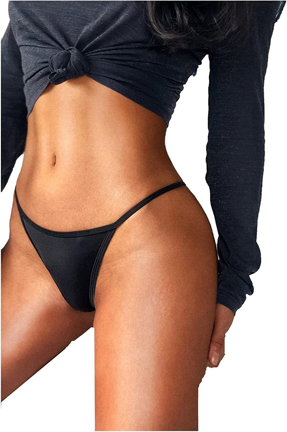 Justgoo Womens Lace G-String Thongs Panties Underwear Low Rise T-Back Underpants Black2 / Small