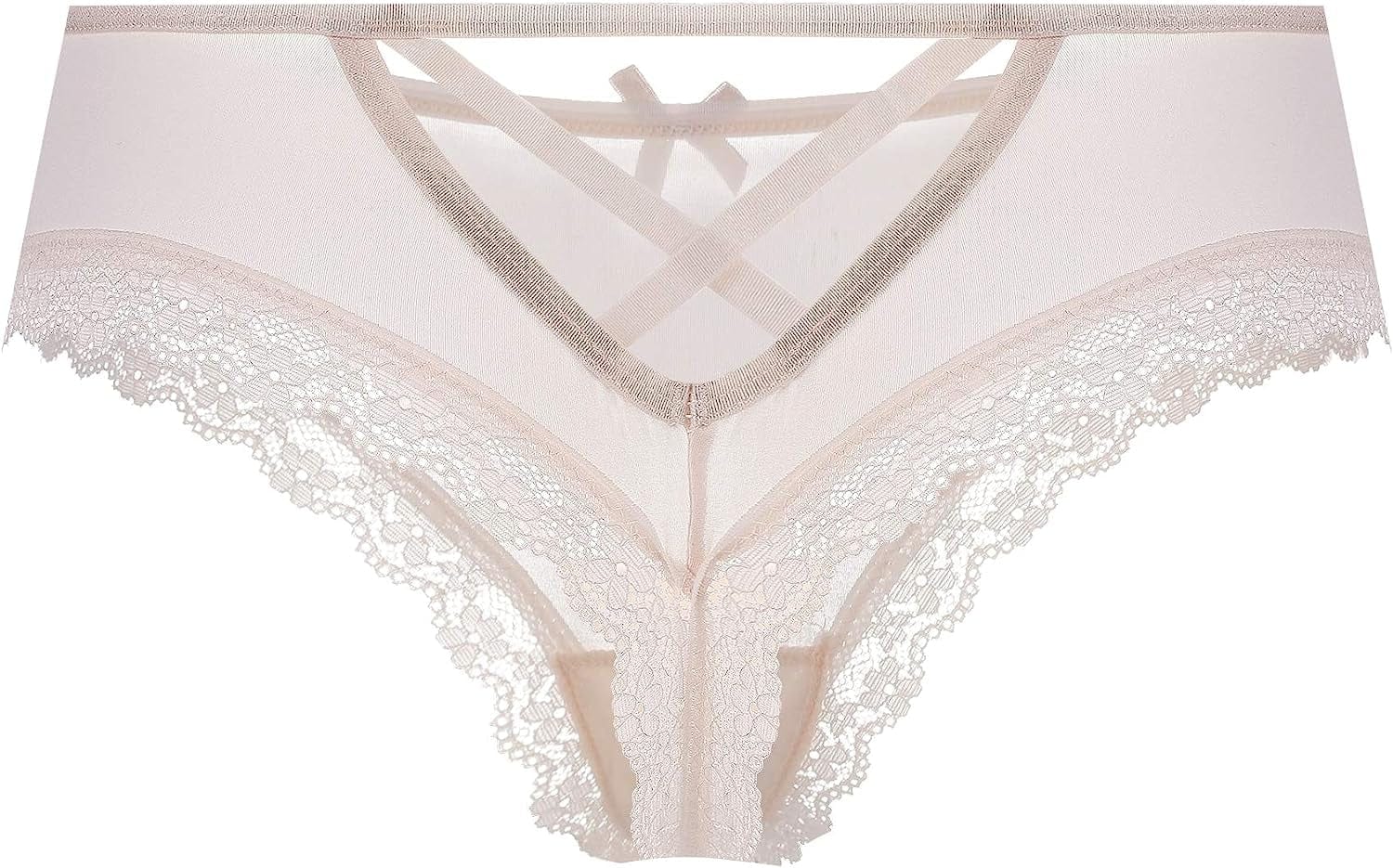 Justgoo Womens Lace G-String Thongs Panties Underwear Low Rise T-Back Underpants Apricot / Large