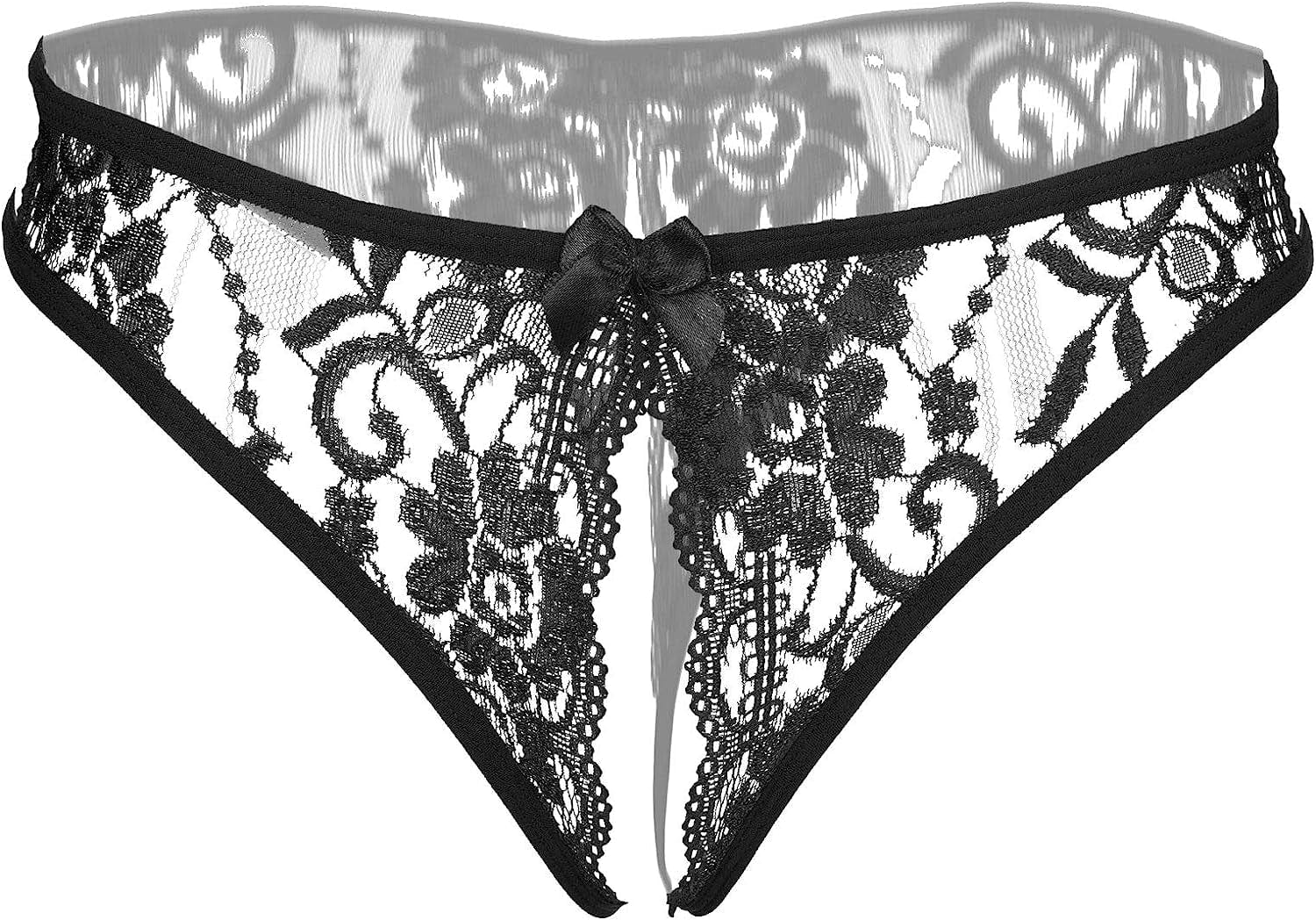 Justgoo Womens Lace G-String Thongs Panties Underwear Low Rise T-Back Underpants Black1 / Medium